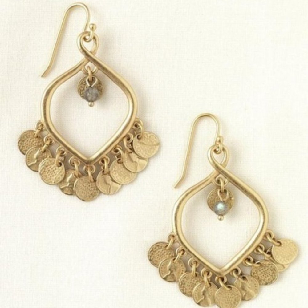 Stella & Dot | Exotic GOLD Coin Disc Rio Dangle Chandelier Earrings Reti… - Picture 7 of 8